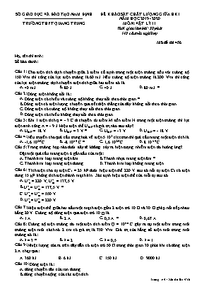 Đề khảo sát chất lượng giữa học kỳ I môn Vật lý Lớp 11 - Mã đề 456 - Năm học 2019-2020 - Trường THPT Quang Trung